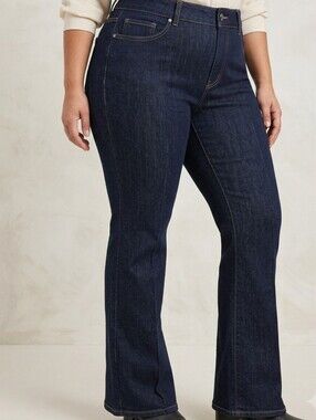 SPANX Dark Wash Flare Jeans 1X Tall High Rise Pull On Shaping Denim 21266R